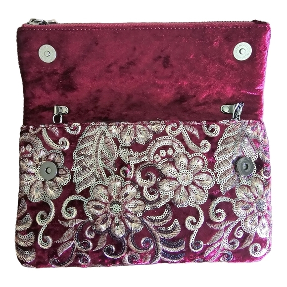 Urban Expressions Crush Velour Wine Embellish Small Wedding Clutch Handb… - Picture 6 of 7